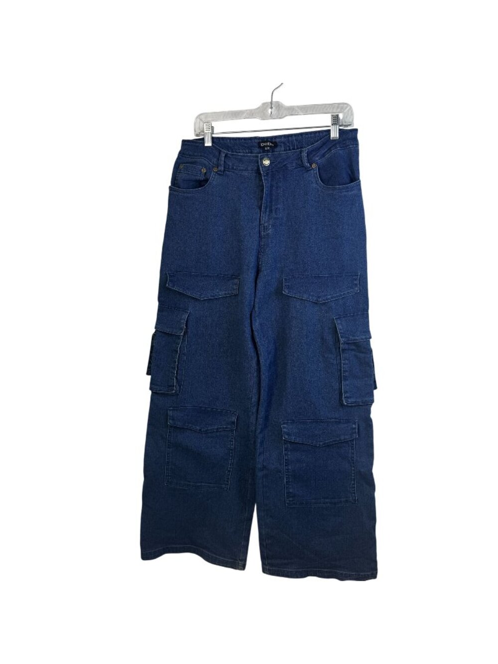 Bebe Wide-Leg Baggy Cargo Denim Jeans Size 10/30 Multi-Pocket Utility Y2K 90s
